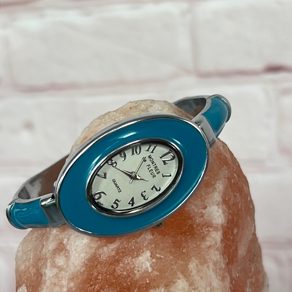 MONTRES de FLEUR bangle cuff blue enamel watch